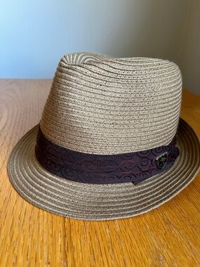Peter Grimm Braided Straw Fedora with Burgundy Band S/M